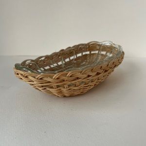 Crystal butter dish in wicker tray